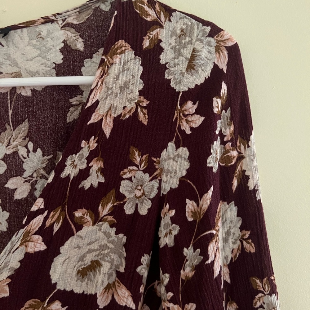 American Eagle Outfitters Maroon Floral Wrap Dress